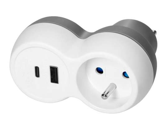 Splitter 2P Z. USB A C. white gray