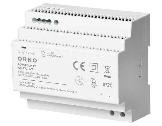 DIN-Schaltnetzteil. 24VDC. 6,25A. 150W. 6 Module