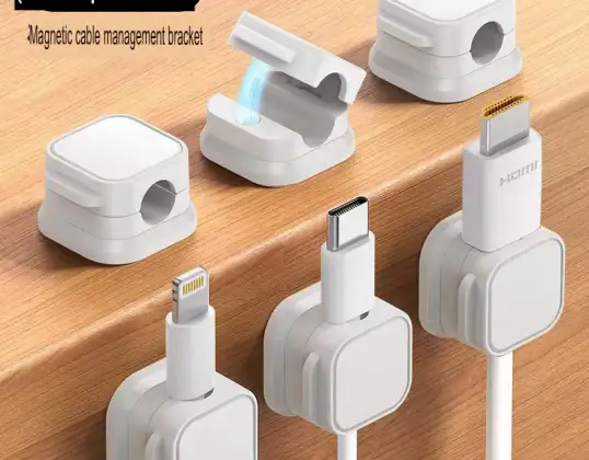 Pack of 6 Self-Adhesive Magnetic Cable Organizer Clips for Office, Nightstand, Charging Cables, HDMI, USB, Audio