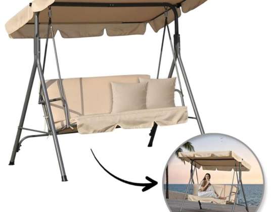 3-Sitzer-Gartenschaukel mit Baldachin und 2 Kissen, beige HO01K