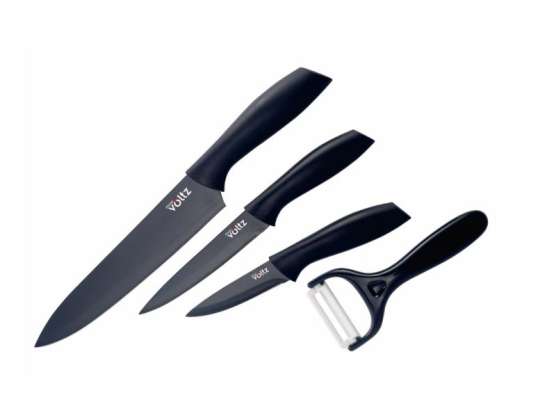 Knife set Voltz OV51633B4G, 3 pcs. + peeler, Black, in a box