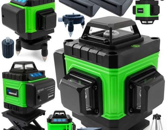 LASER LEVEL CROSS LINE LASER GRØN SELVNIVELLERENDE 4D 360 2 BATTERIER
