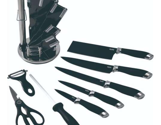 Oliver Voltz OV51633K9G, Knife set 8 pcs., with Acrylic Stand with rotating Base, Black/Silver
