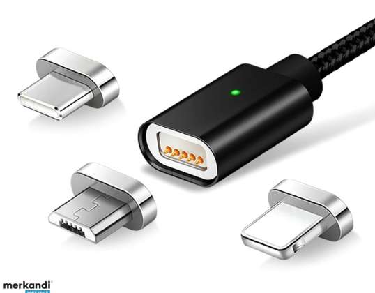 AK239 МАГНИТ. 3-в-1 МИКРО USB КАБЕЛ ЧЕРЕН