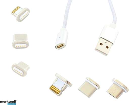 AK239C МАГНИТ. 3-в-1 МИКРО USB КАБЕЛ СИВ