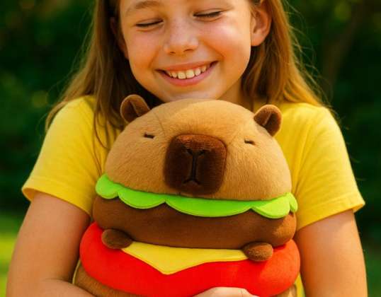 PLUSH CAPYBARA BURGER – DECORATIVE MASCOT 30 CM FOR CHILDREN AND ADULTS