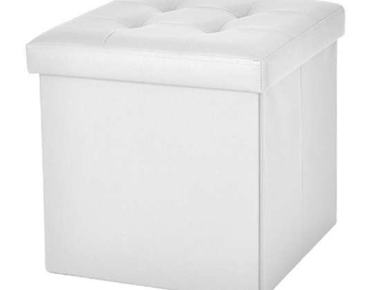CA20C FOLDING POUF 38X38X38 LEATHER WHITE
