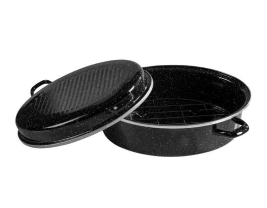 Rosberg R54523B, Enamel roaster with rack, Ф39x29сm.x11cm., Marble coating , Induction, Black melange