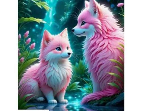 Diamond mosaic pink foxes