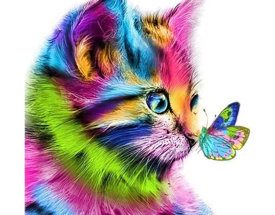 De kat van het diamantmozaïek met vlinder