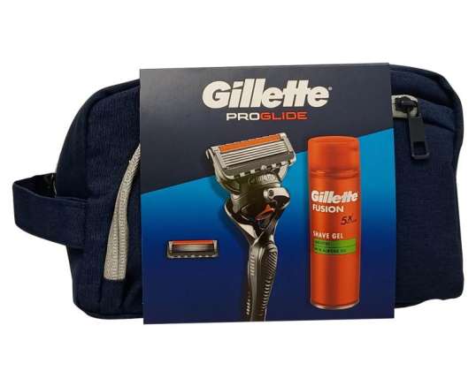 Gillette Fusion Proglide higienos reikmenų krepšys. Skustuvas + 2 papildymai + gelis 200 ml. Jautrus.