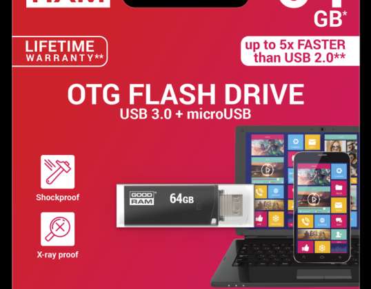 LEC TGD OTN30640K0R11 Goodram USB 3.0 microUSB 64GB OTG pendrive musta