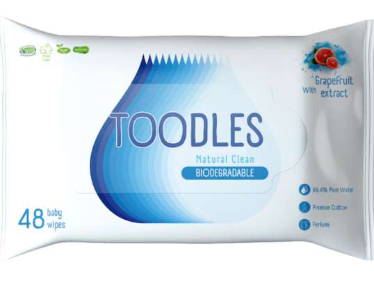 Toodles Natural Clean biohajoavat kosteuspyyhkeet, 48 kpl/pakkaus