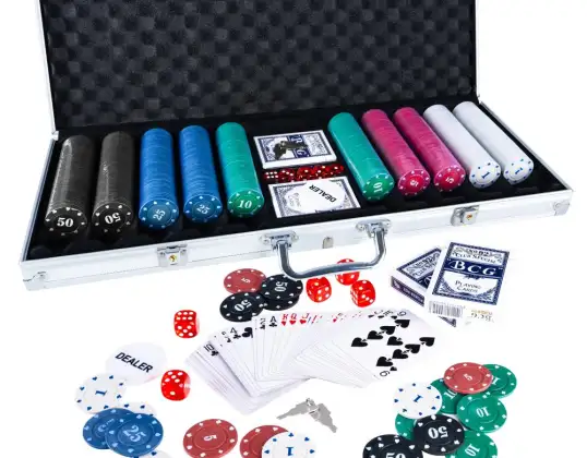 SET DE POKER PROFESSIONNEL – 500 JETONS DANS UN BOÎTIER EN ALUMINIUM + DIPS + JEUX DE CARTES + JETON DU CROUPIER