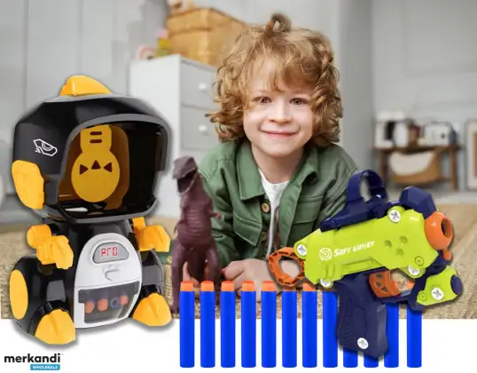 JEU DE TIR INTERACTIF DE ROBOT DINOSAURE - ENSEMBLE AVEC PISTOLET EVA ET FLÉCHETTES, COMPTEUR DE COUPS, EFFETS SONORES