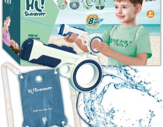 PISTOLET À EAU POUR ENFANTS AVEC SAC À DOS – GRAND RÉSERVOIR DE 1,5 L, PORTÉE JUSQU’À 8 M – PARFAIT POUR L’ÉTÉ