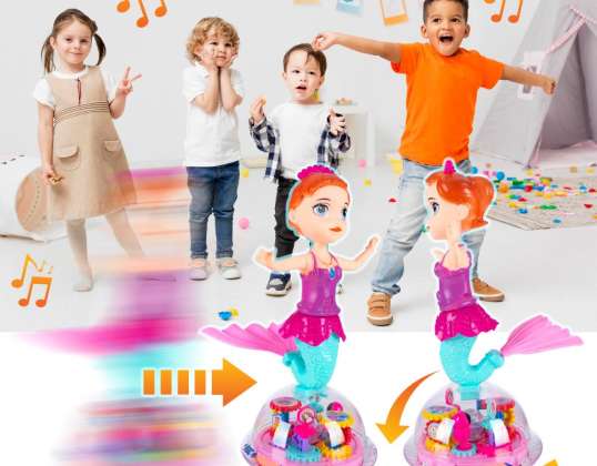 POUPÉE BALLERINE SIRÈNE INTERACTIVE – MANÈGES, JOUE DE LA MUSIQUE, PROJECTEUR, SOCLE LUMINEUX – BOÎTE À MUSIQUE POUR ENFANTS 3+