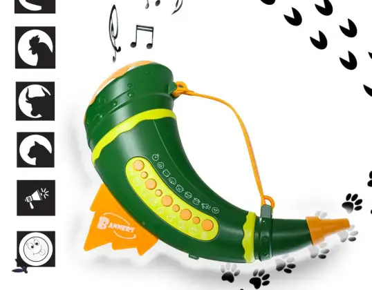 JOUET MUSICAL INTERACTIF EN CORNE AVEC MODULATION DE VOIX – 30 SONS D’ANIMAUX, 2 MODES, EMBOUCHURES + SANGLE