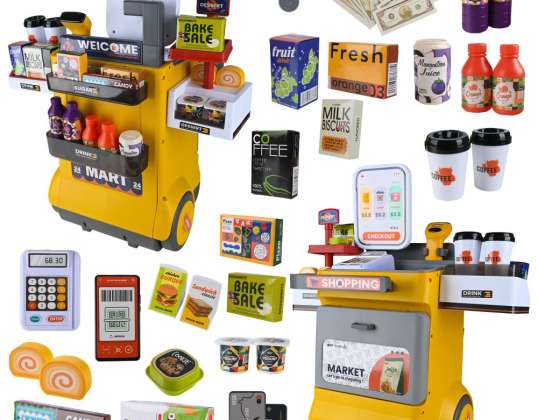SUPERMARCHÉ INTERACTIF POUR LES ENFANTS – UNE CAISSE ENREGISTREUSE DE MAGASIN AVEC UN COMPTEUR SUR ROULETTES, UN SCANNER ET DU SON