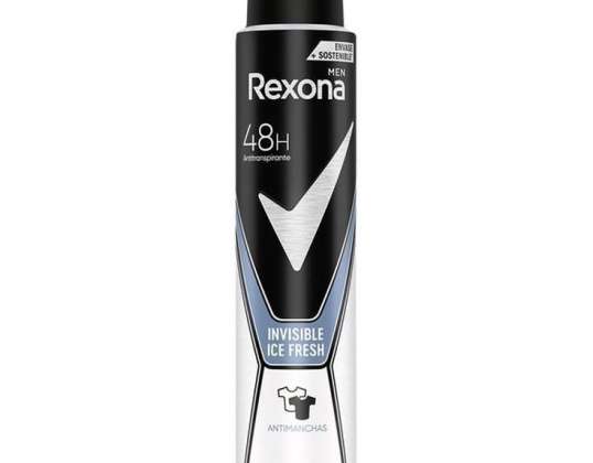 Rexona Men Déodorant Spray 200 ml Invisible Ice Fresh | Anti-taches et fraîcheur 48H | Grossiste