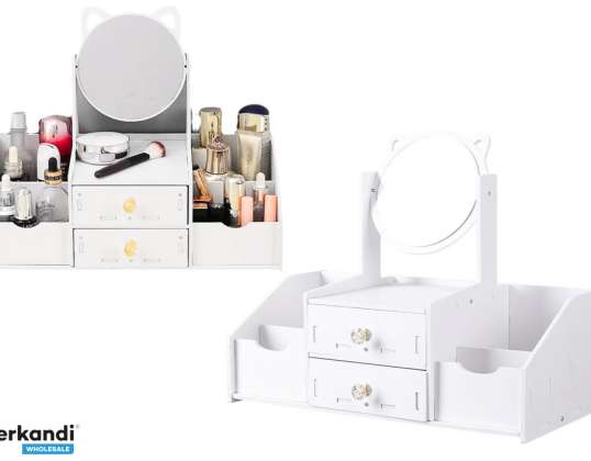 Miroir de petite coiffeuse pour enfants avec tiroir oreilles en bois blanc