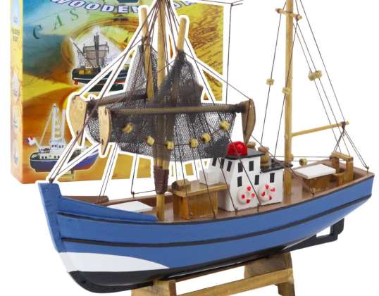 Maquette de collection décorative bateau de pêche Cutter bleu 30x26cm