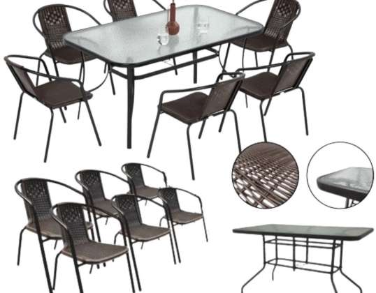 Jardin patio meubles ensemble table en verre 150x90 chaises 6pcs marron