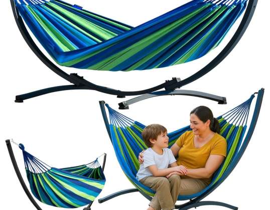 Hamac de jardin avec cadre pour deux personnes vert-bleu 200x120