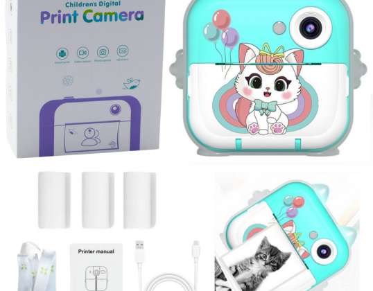 Cámara Instantánea con Impresora Térmica Gato Azul