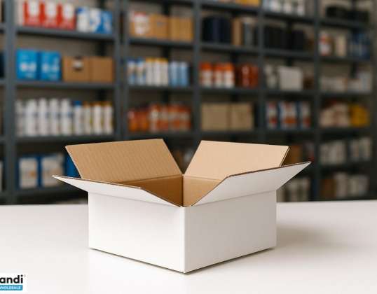Verpackungskarton 200×200×110 mm Großhandel, Material: Wellpappe, Farbe: weiß, A-Ware, Restposten