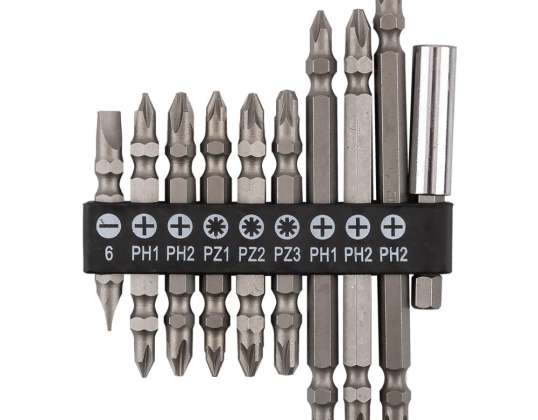 SL6 Double-Sided Bit Set. PH1x2. PH2x3. PZ1/2/3. with magnetic holder 60 mm. 10 pcs.