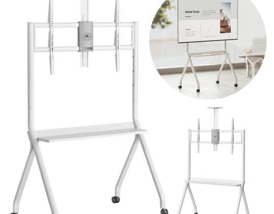 Standaard / trolley voor Maclean TV. een plank voor een camera. op wielen. 55.100&quot;. Max. Laad 120kg/10kg plank. Max. VESA 900x600. wit. M