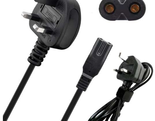 Kabel Przewód Zasilający 2-pinowy C7 Ósemka z Wtyczką Angielską UK Typu G