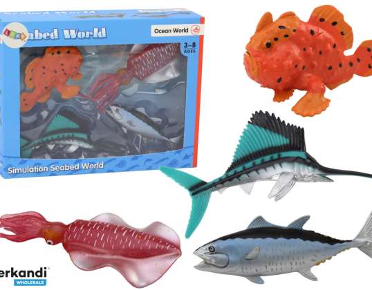 Figurine Set Sea Animals Ocean Fish Squid 4 Pieces