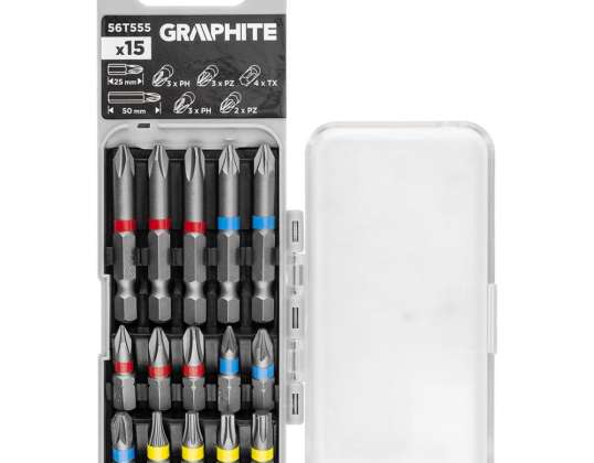 PH2x2 bitu komplekts. PH3. PZ2x2 x 50 mm. PH1/2/3. PZ1/2/3. TX10/20/25/30 x 25 mm. 15 gab.