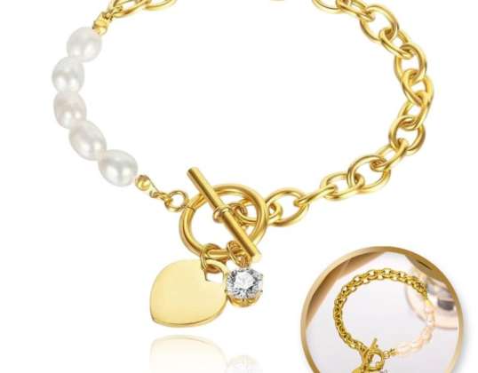 Armband aus Chirurgenstahl, 14k vergoldet, PEARLS BST1515