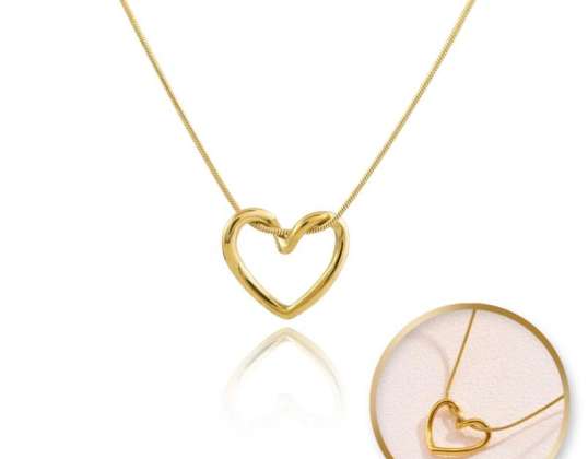 Колье HEART, нержавеющая сталь с напылением 14 карат, NST2152 ниткой