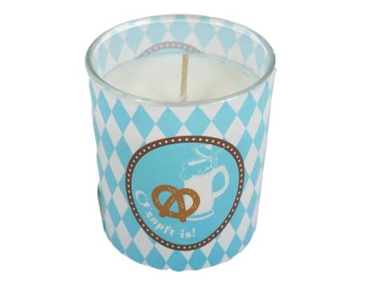 Stearinlys i glas Oktoberfest med tekst O Zapfst er!! 7,8 cm