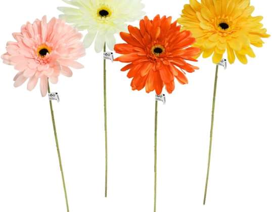 Kunstbloem Gerbera 76 cm 4 assorti kleur oranje, roze, wit/geel, en geel