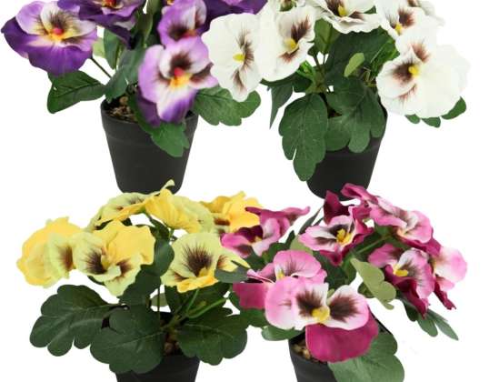 Kunstplant in pot Viool 21 cm 4 assorti kleur paars, bordeaux, geel en wit
