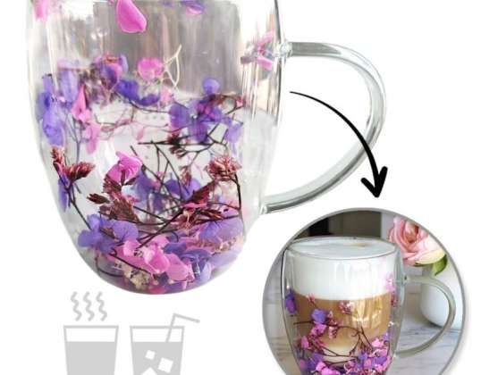 Termisk glass med blomster inni, gypsophila, hortensiaer, roser, 300 ml, 1 stk. SZK166
