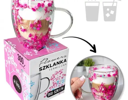 Termisk glass med blomster inni, gypsophila, hortensiaer, roser, 300 ml, 1 stk. SZK174