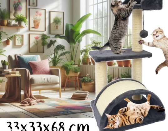 RASCADOR PARA GATOS CAMA DE 4 NIVELES CON TÚNEL, PUENTE Y CABINA 68CM