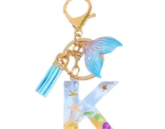 LETTER &amp;quot;K&amp;quot; keychain, SEA, mermaid tail, shells, fringes BRL353K