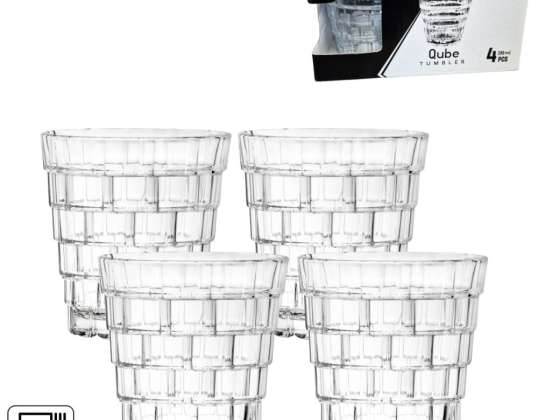 Glazen Qube Tumbler 280 ml set van 4 glazen robuust design en is ideaal voor het serveren van whiskey of andere dranken