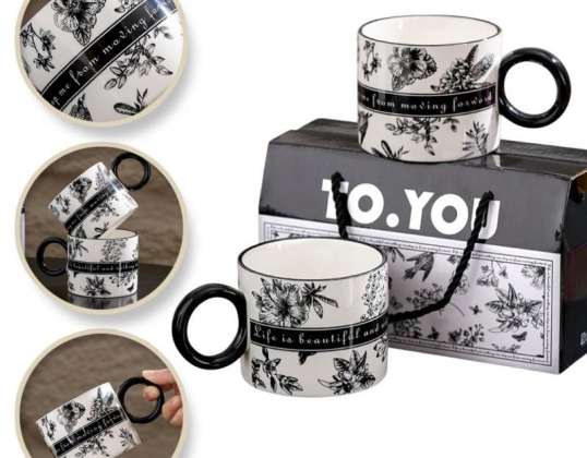 Set de 2 tazas en caja decorativa PARA TI, blanco y negro, 310ml KB11