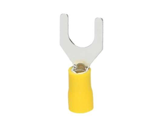 Geïsoleerde spade terminal. Maximale doorsnede 6 mm?. schroefoog: M6. 100 stuks
