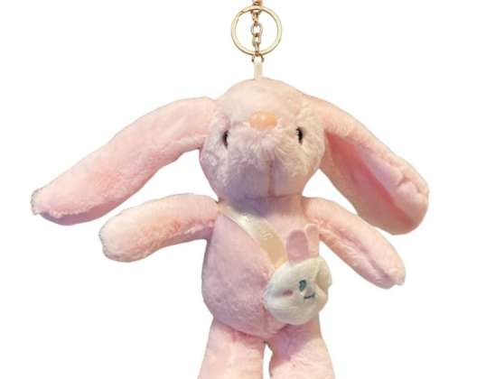 Porte-clés LAPIN moelleux, peluche rose BRL368R