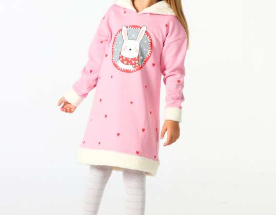 Sudadera con capucha de vestir de algodón suave rosa conejito para niña