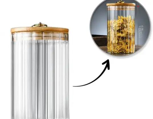 Azucarero, recipiente ranurado con tapa de bambú, tamaño M, 850 ml 1 pieza SZK168